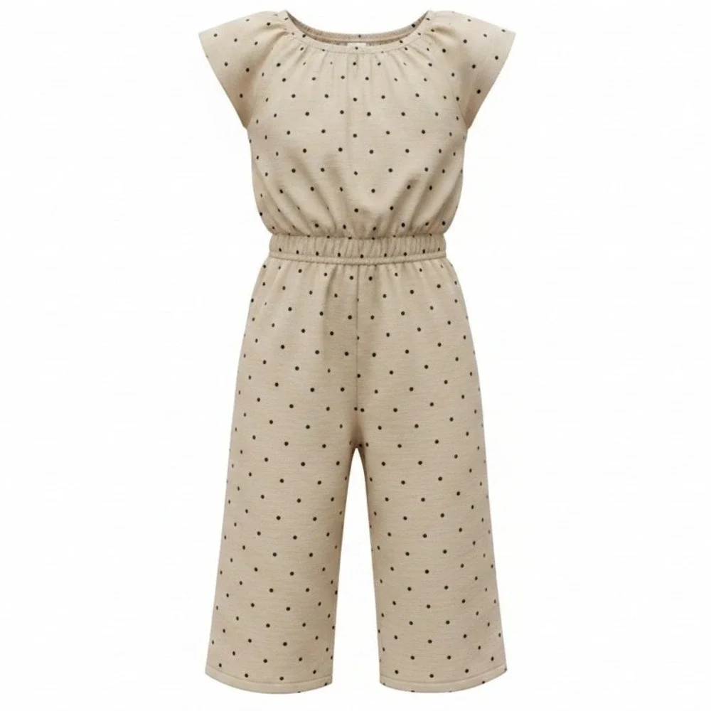 OshKosh B'gosh Jumpsuit Toddler 4T Beige Polka Dot Flutter Sleeve EcoVero Cotton